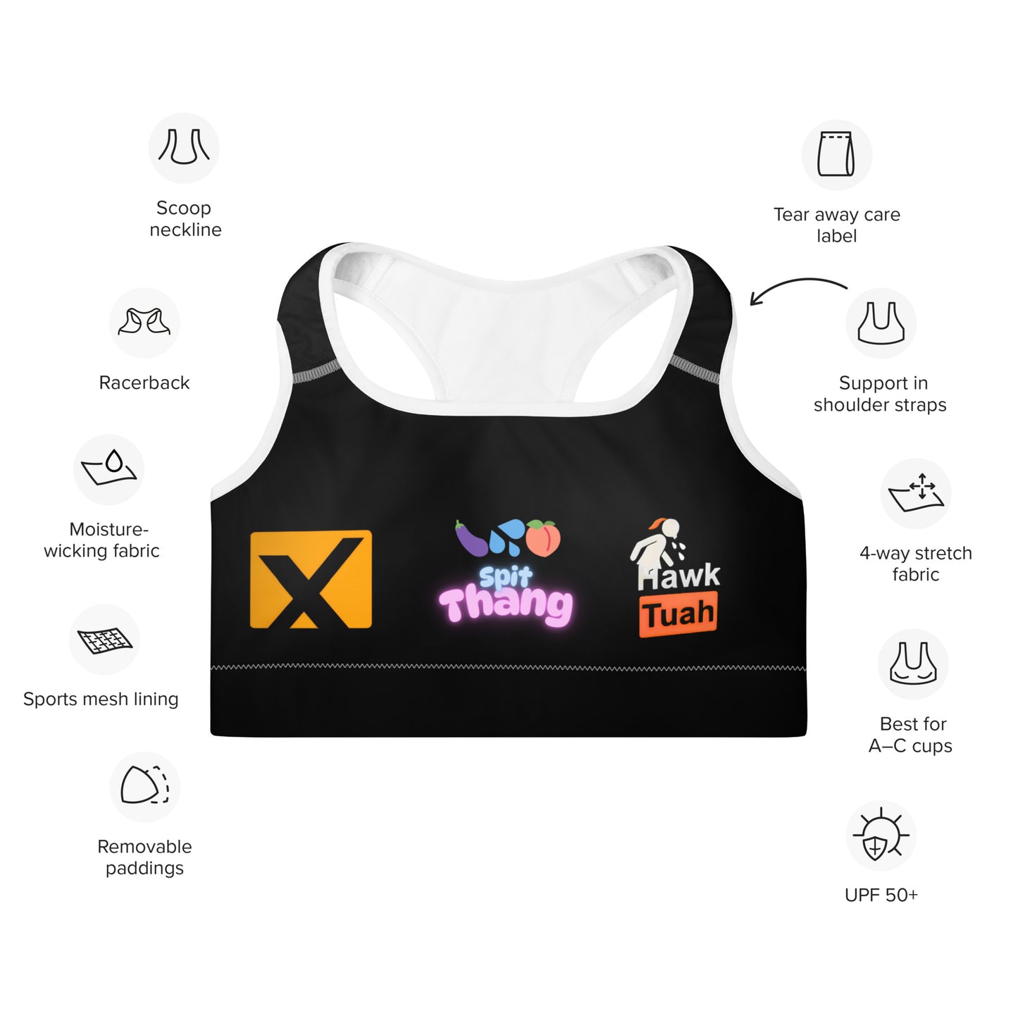 🎀Hawk Tuah Women’s Black Padded Sports Bra – Stylish Comfort & Support for Every Workout!💃 - Hawk Tuah