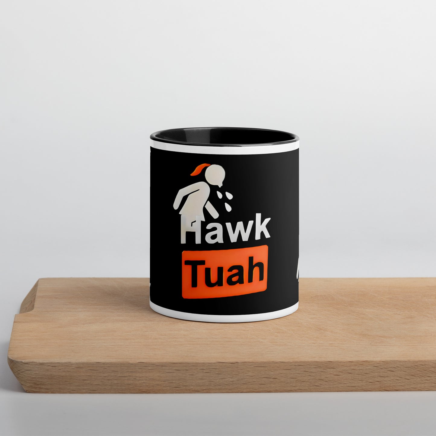 ☕♨️OFFICIAL Hawk Tuah Black and White Coffee Mug with Color Inside: Sip in Style! 🖤🎨