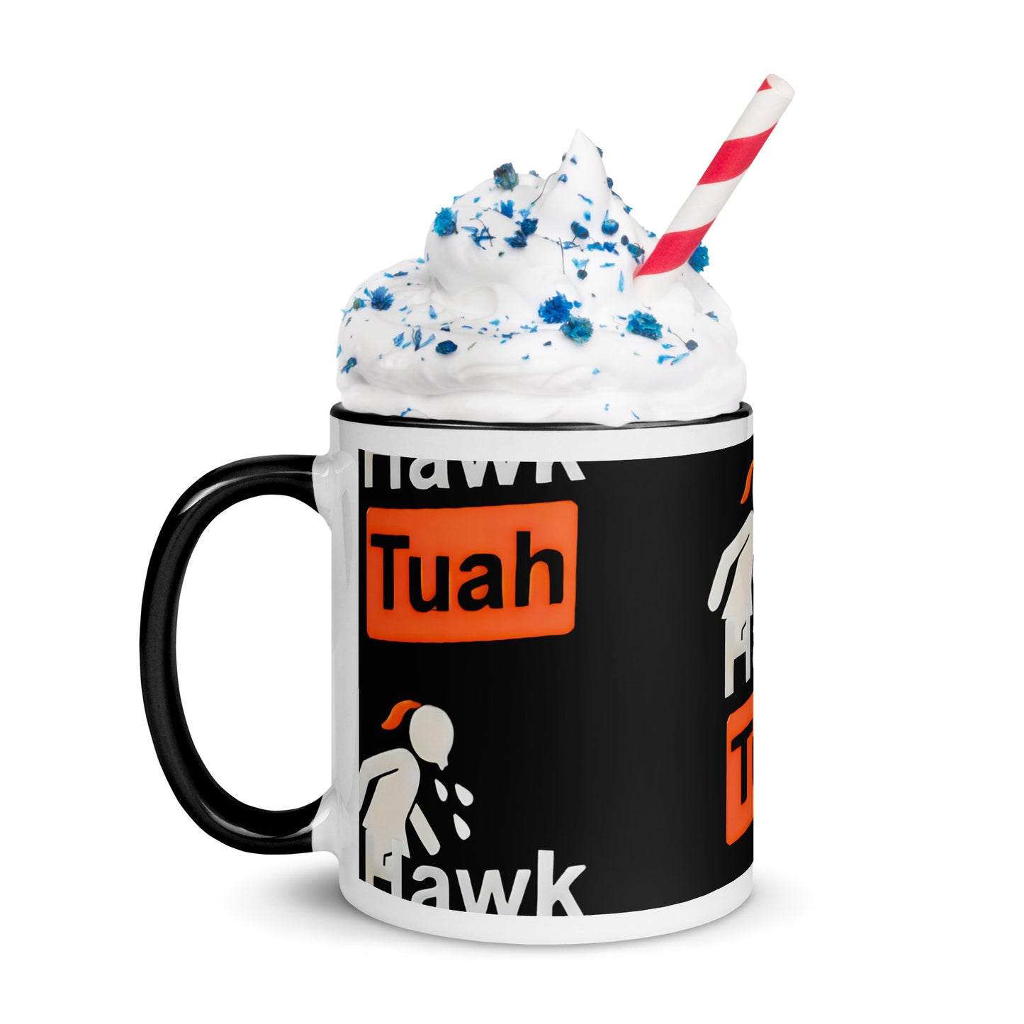 ☕♨️OFFICIAL Hawk Tuah Black and White Coffee Mug with Color Inside: Sip in Style! 🖤🎨