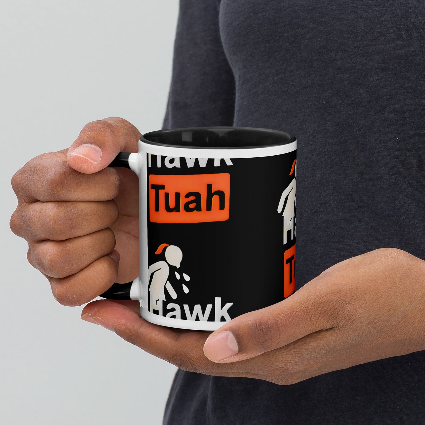 ☕♨️OFFICIAL Hawk Tuah Black and White Coffee Mug with Color Inside: Sip in Style! 🖤🎨