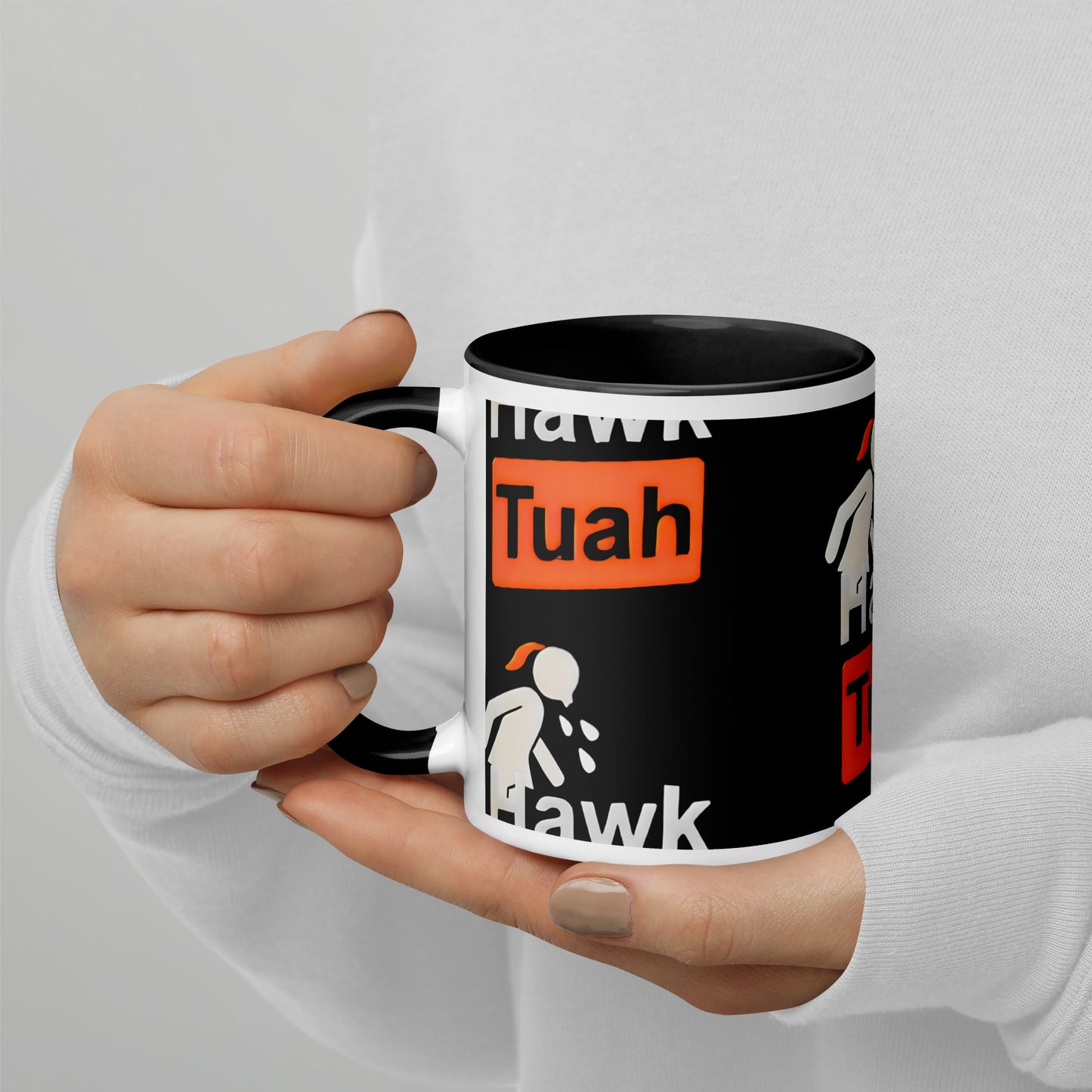 ☕♨️OFFICIAL Hawk Tuah Black and White Coffee Mug with Color Inside: Sip in Style! 🖤🎨