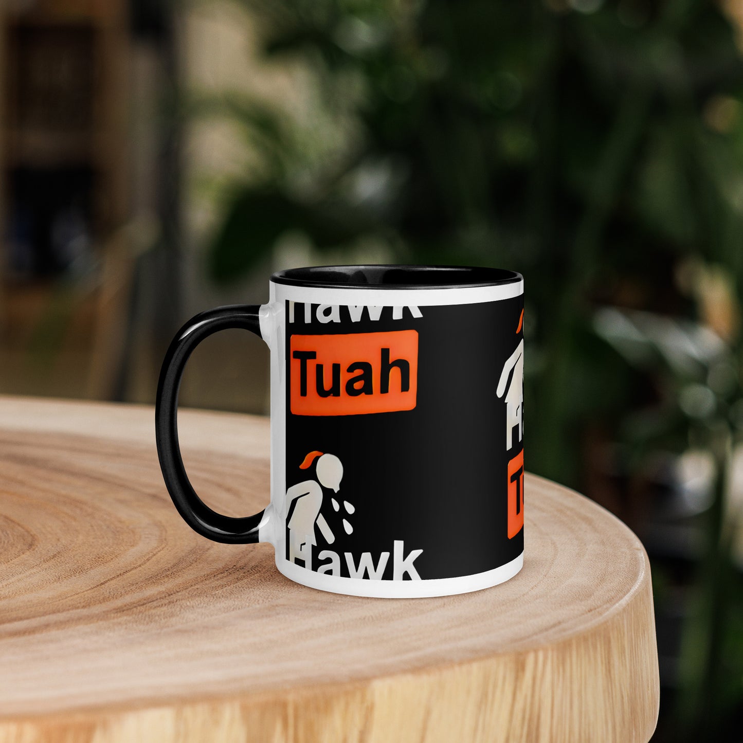 ☕♨️OFFICIAL Hawk Tuah Black and White Coffee Mug with Color Inside: Sip in Style! 🖤🎨