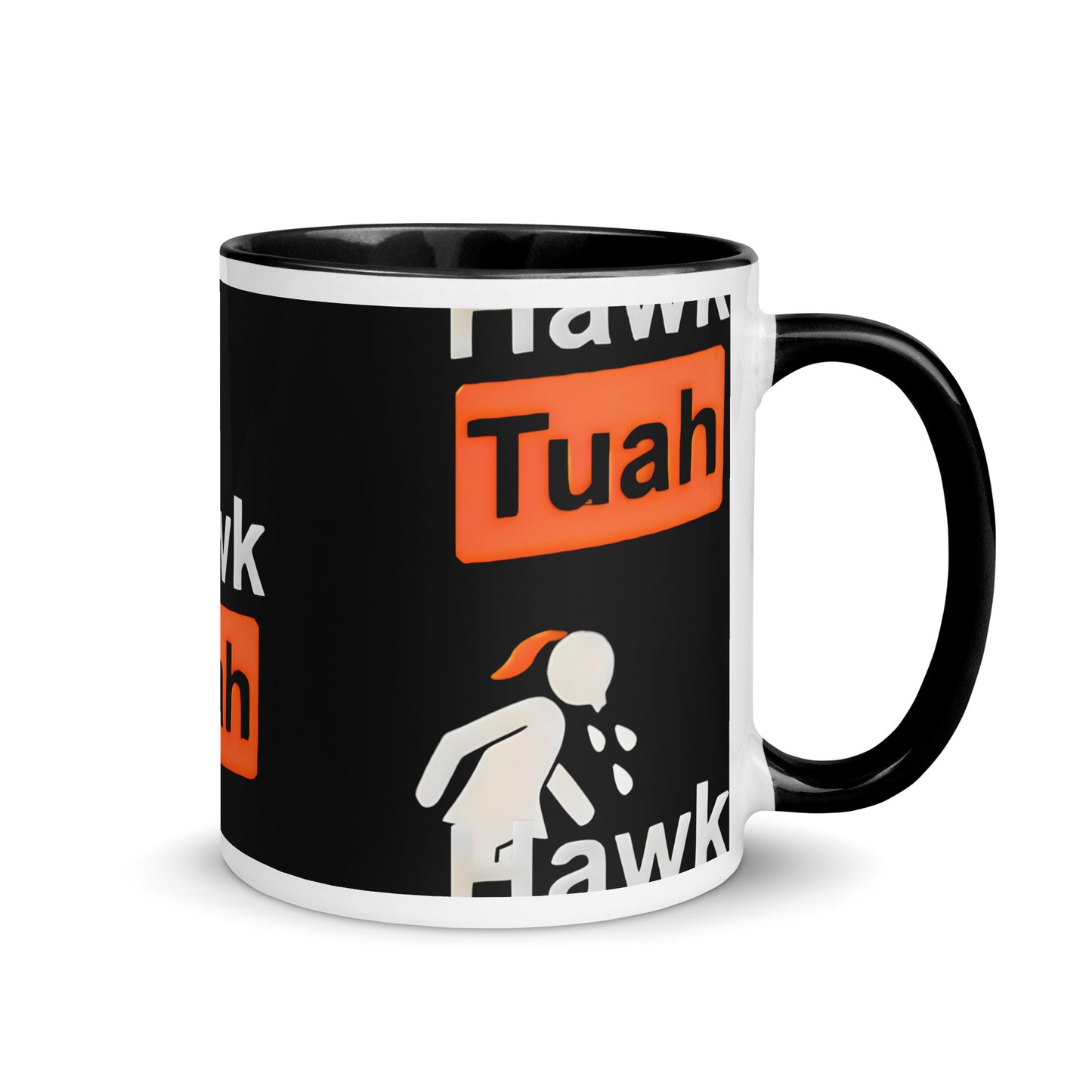 ☕♨️OFFICIAL Hawk Tuah Black and White Coffee Mug with Color Inside: Sip in Style! 🖤🎨