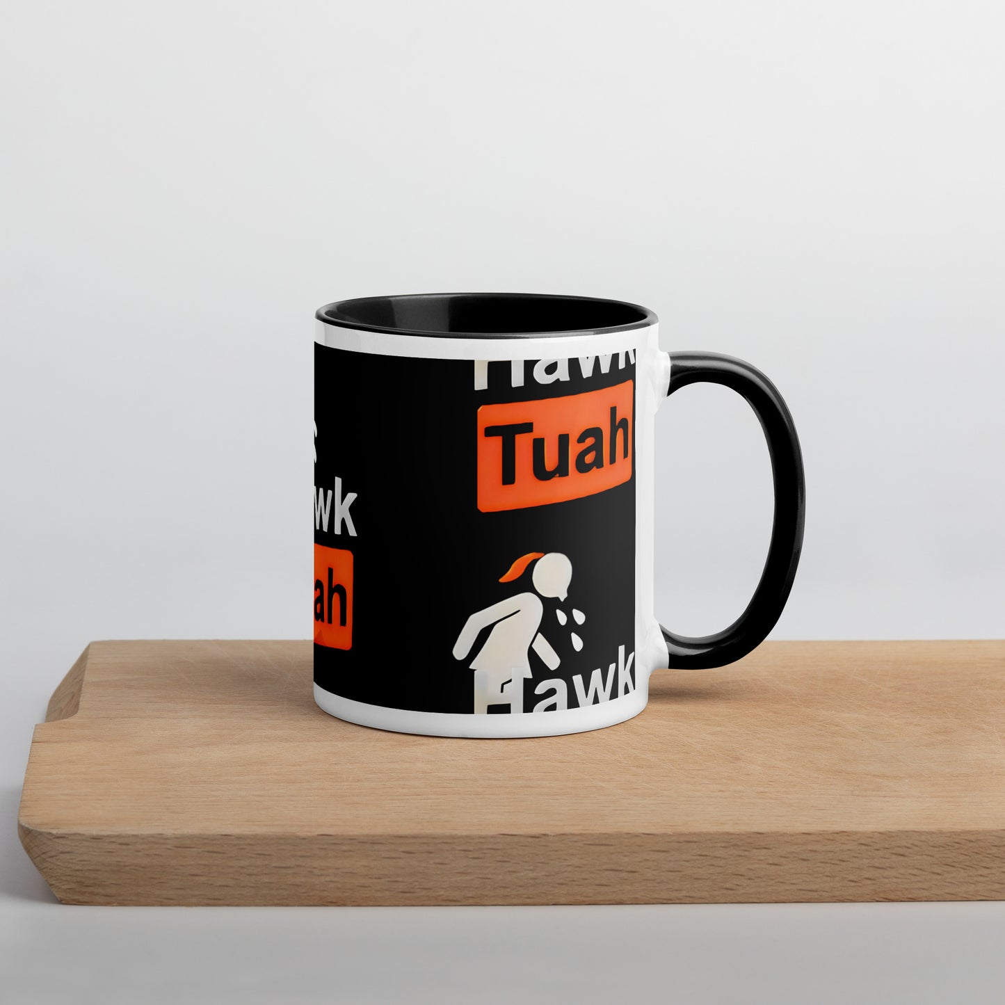 ☕♨️OFFICIAL Hawk Tuah Black and White Coffee Mug with Color Inside: Sip in Style! 🖤🎨