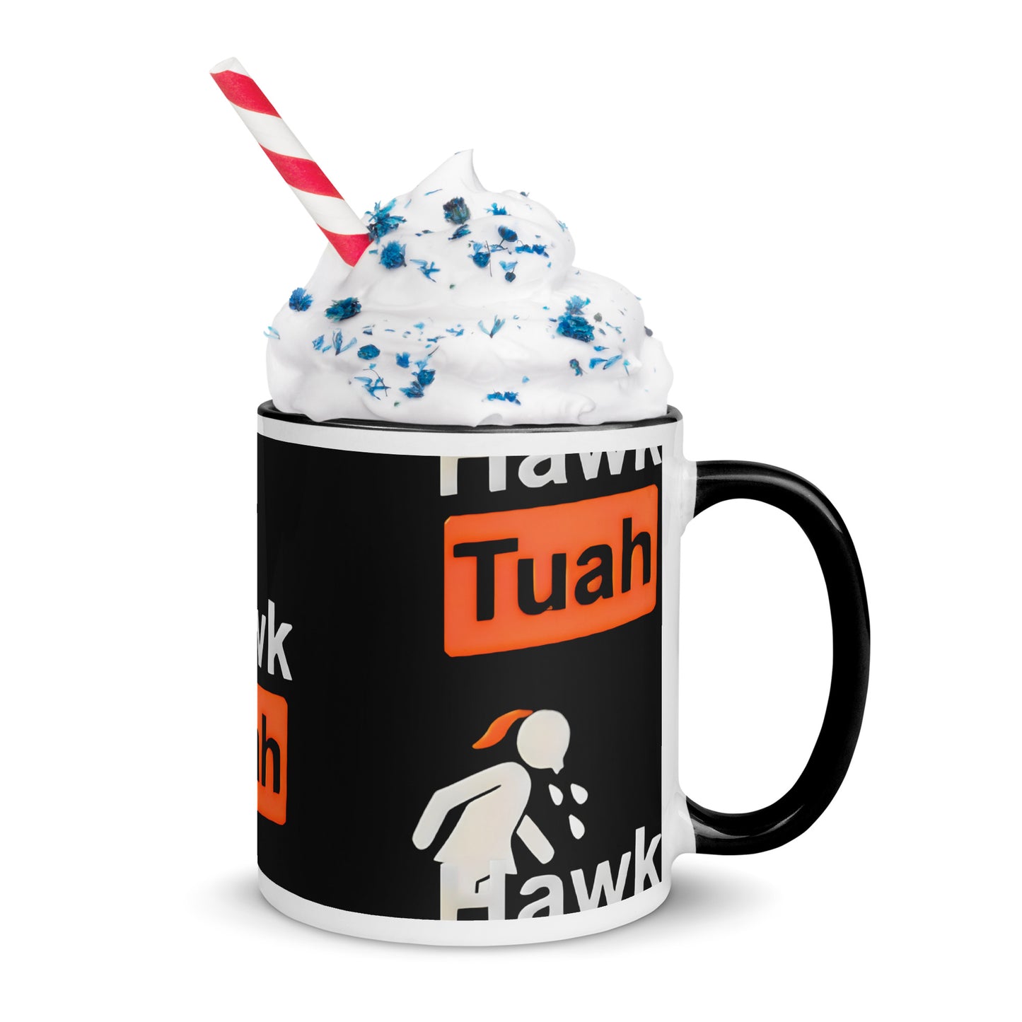 ☕♨️OFFICIAL Hawk Tuah Black and White Coffee Mug with Color Inside: Sip in Style! 🖤🎨